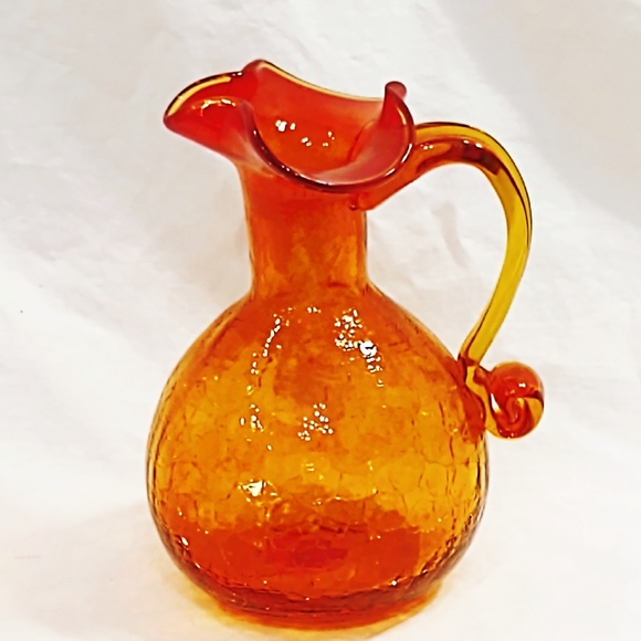 Vintage Mid-Century Modern LE Smith Amberina Crackle Glass Pitcher - Picture 1 of 6